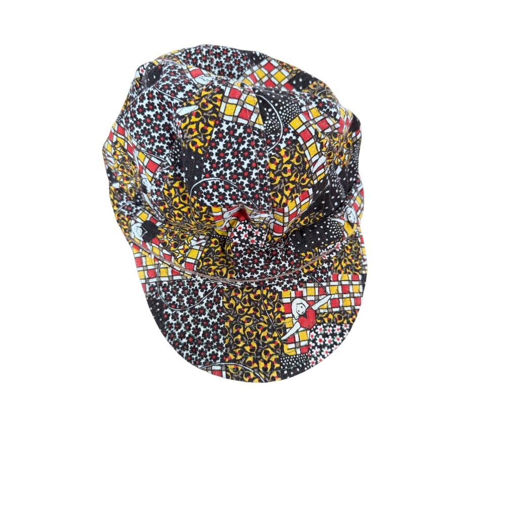 Kloth Kapner‎ vintage 90s brown and yellow window pane printed baseball cap